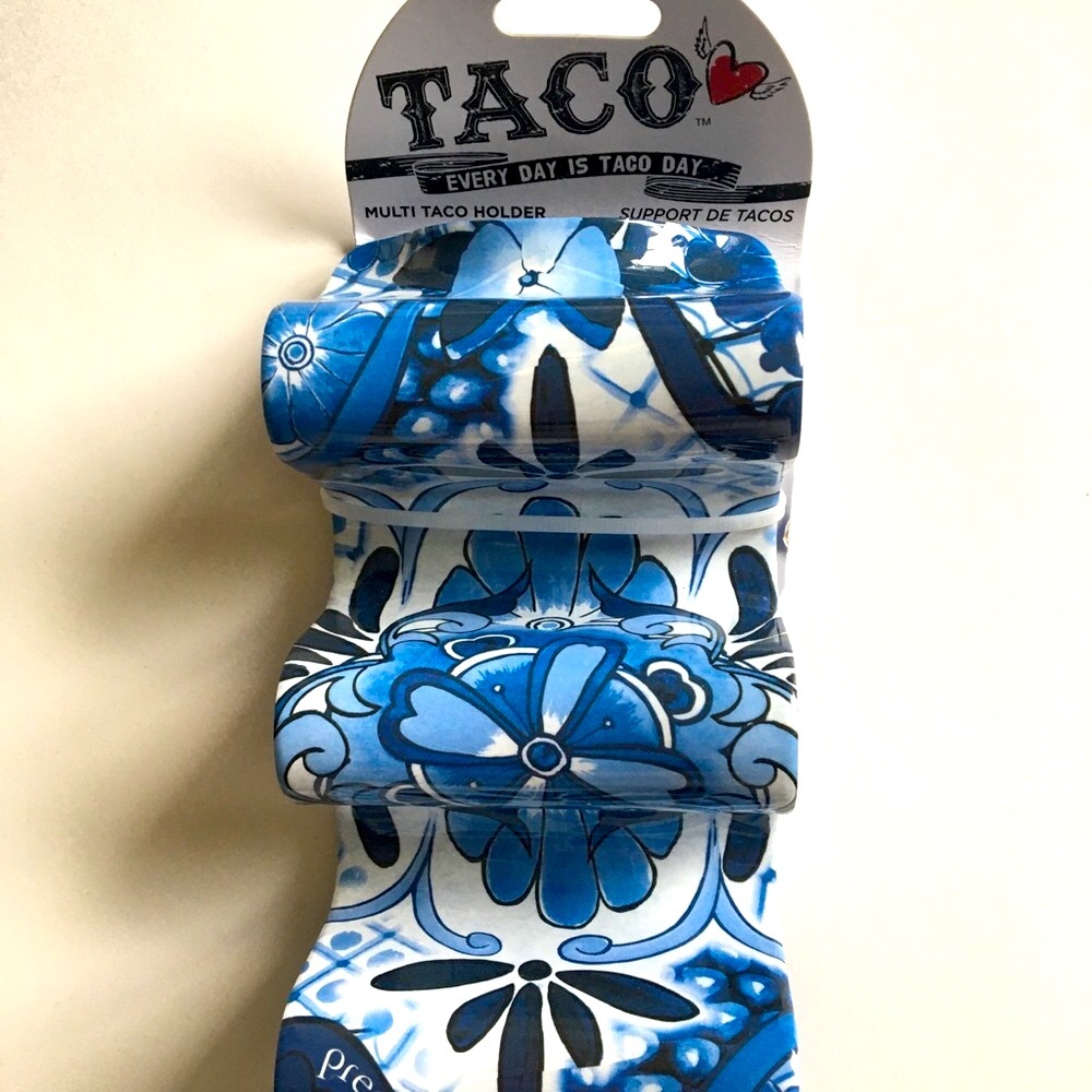 Taco Holder and Server in Colorful Deep Blue & White Floral Colors